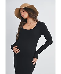 Hello Miz Maternity Long Sleeve Scoop Neck Midi Dress