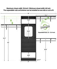 Aheaplus 96'' Closet Organizer System with 4 Drawers & Mirror, Heavy Duty Closet System with 3 Shelving Towers & Hanging Rods