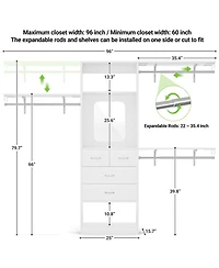 Aheaplus 96'' Closet Organizer System with 4 Drawers & Mirror, Heavy Duty Closet System with 3 Shelving Towers & Hanging Rods