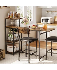 gaomon Dining Table Set for 2, 3-Piece Expandable Table and Chairs Set, with Storage Shelves and Wine Rack Small Kitchen Dining Set for Living Room