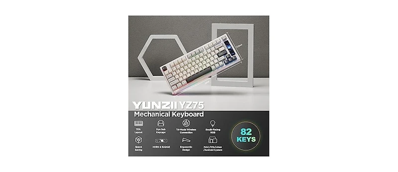 Lofree YZ75 75% Gasket Mechanical Keyboard, Compact Wireless Hot Swappable Bluetooth Gaming Keyboard w/ 4-Layer Padding, BT5.0/2.4Ghz/Type-c Nkro Rgb
