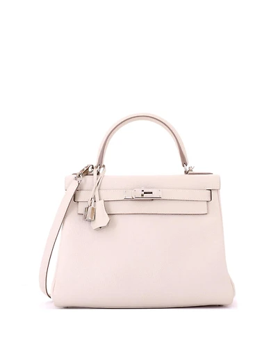Pre-Owned HERMES Kelly 28 Handbag Light Togo with Palladium Hardware