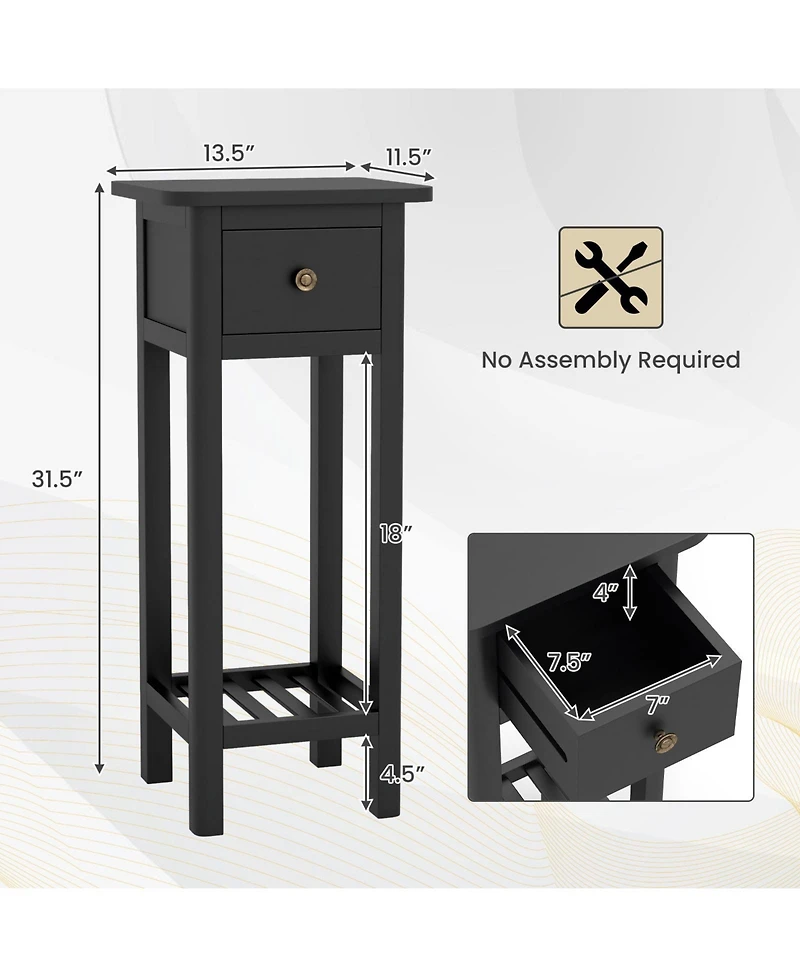 sumyeg 2 Tier Slim Nightstand Bedside Table with Drawer Shelf