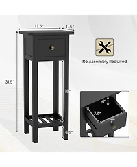 sumyeg 2 Tier Slim Nightstand Bedside Table with Drawer Shelf