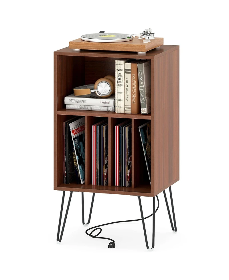 sumyeg Record Player Stand with Charging Station Turntable Stand with Vinyl Storage