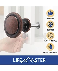 Lifemaster 25pcs 1-1/4″ Oil Rubbed Bronze Cabinet Knobs, Rust-Proof Zinc Alloy Handles, Modern Design with Short & Adjustable Screws