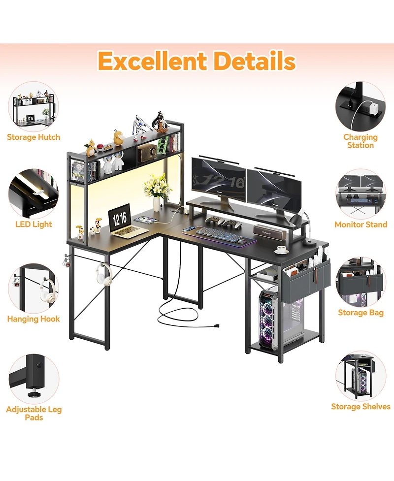 Aheaplus 49'' Small L Shaped Desk with Hutch