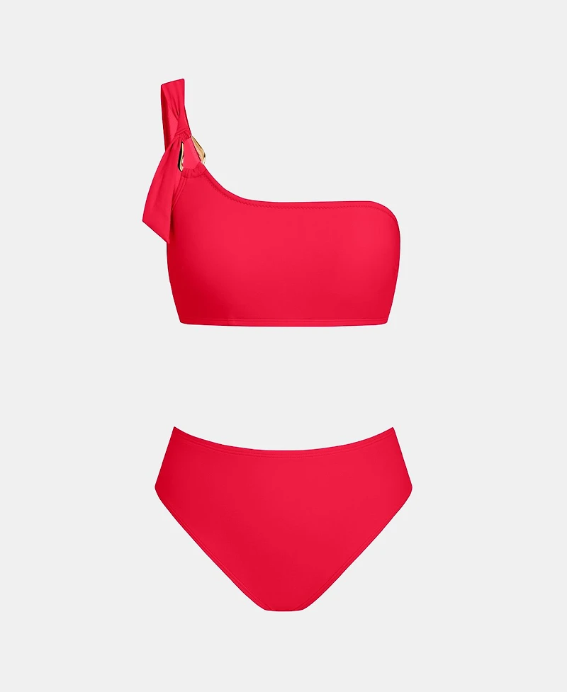 Cupshe Women's One-Shoulder High-Waist Bikini Set with Metal Detail