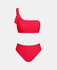 Cupshe Women's One-Shoulder High-Waist Bikini Set with Metal Detail