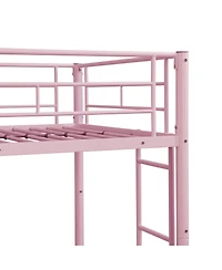 Boyel Living Metal Bunk Bed Pink Twin Over Twin, No Box Spring Needed, Easy Assemble with Safe Stairs