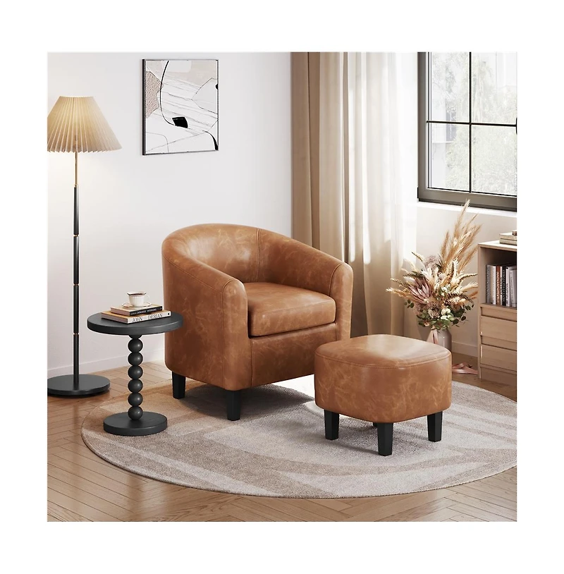 Yaheetech Contemporary Faux Leather Club Chair and Ottoman Set