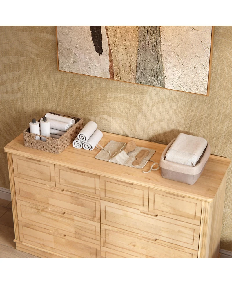 Homsee Solid Wood Changing Table with 10 Drawers and Guardrails,Chest of Drawers