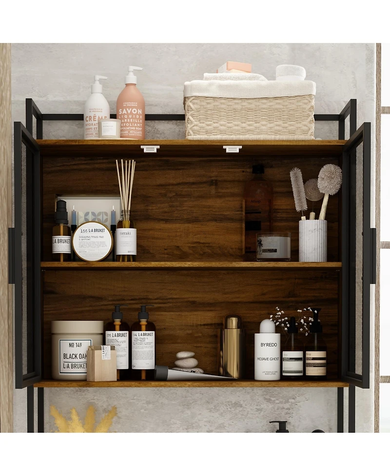 Toilet Storage with Metal Mesh Doors and Adjustable Shelves