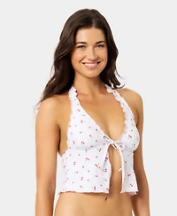 California Waves Women's Mini Cherry Lettuce Edge Flyaway Tankini Top