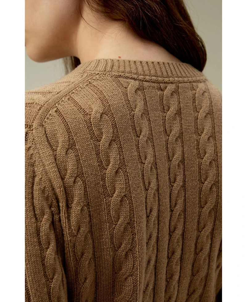 Lilysilk Women's Classic Cable Knit Sweater with Ribbed Edges
