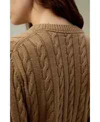 Lilysilk Women's Classic Cable Knit Sweater with Ribbed Edges
