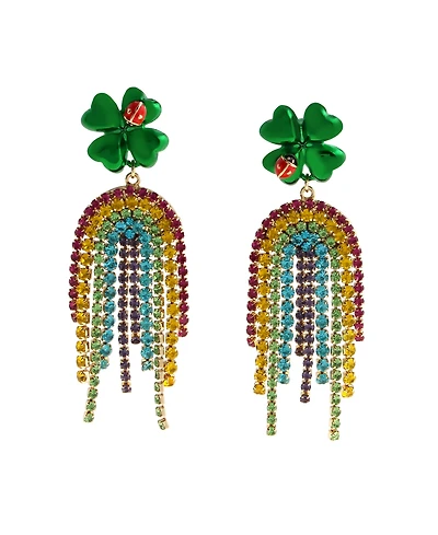 Betsey Johnson Faux Stone Paddy's Princess Shamrock Rainbow Chandelier Earrings