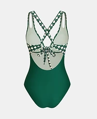 Cupshe Women's Release Happiness Ruched Cross Back One Piece Swimsuit