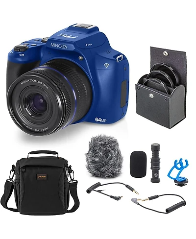 Minolta MNB10Z 64MP Digital Camera, Blue, Bundle with Shotgun Microphone, 49mm Filter Kit and Shoulder Bag