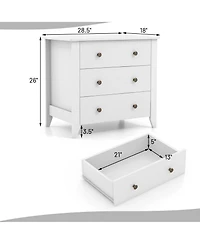 sumyeg White 3-Drawer Dresser Chest, Bedside Table with Storage