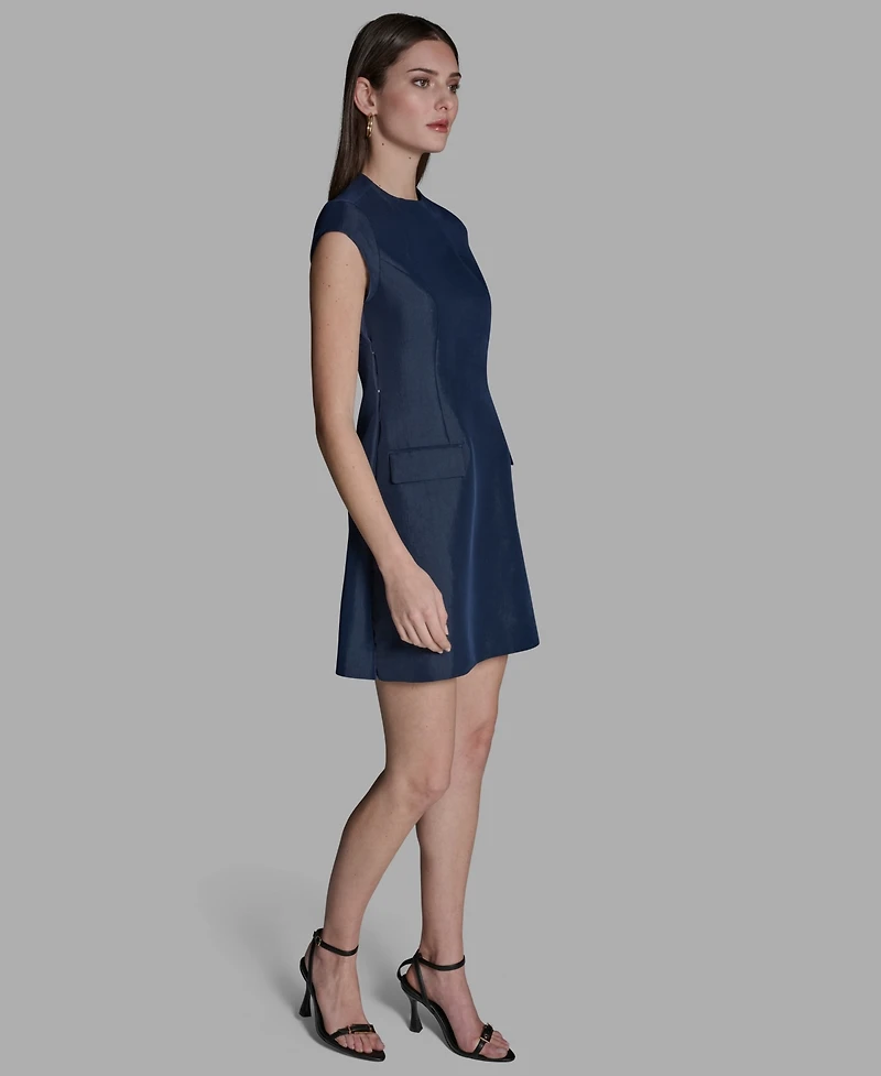 Bcbg Women's Taffeta Fit-and-Flare Mock Neck Mini Dress