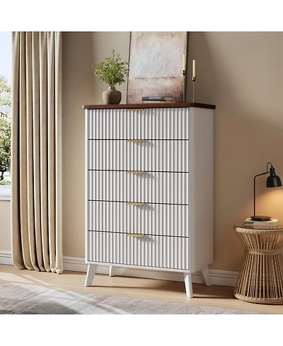 Fluted Dresser for Bedroom with 5 Deep Drawers
