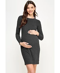 Hello Miz Maternity Round Neck Long Sleeve Textured Knit Dress