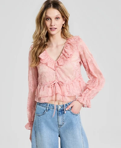 And Now This Women's Embroidered Ruffled Top, Macy's Exclusive