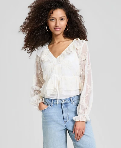 And Now This Women's Embroidered Ruffled Top, Macy's Exclusive