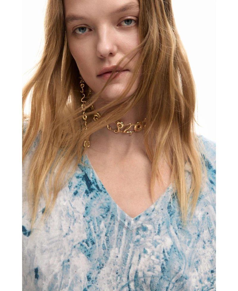 Desigual Women's V-neck sweater with abstract print