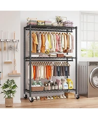 Raybee Rolling Clothes Rack, Heavy Duty Clothing Racks for Hanging Clothes with Adjustable Feet,Metal Freestanding Portable Closet