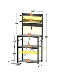 Aheaplus 23.6'' Wide Mdf/Metat Small Microwave Stand 5-Tier Bakers Rack with Power Outlet and Led Light