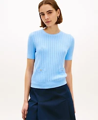 Tommy Hilfiger Women's Pointelle Ribbed Short-Sleeve Sweater