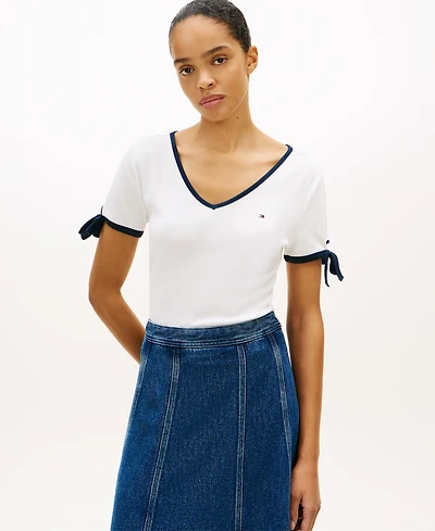 Tommy Hilfiger Women's Bow Detail V-Neck T-Shirt