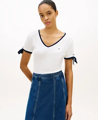 Tommy Hilfiger Women's Bow Detail V-Neck T-Shirt