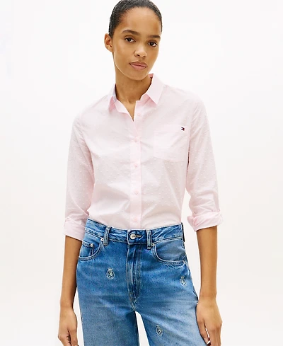 Tommy Hilfiger Women's Clip Dot Roll-Tab Collared Shirt