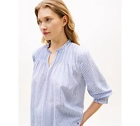 Tommy Hilfiger Women's Pin Tuck Cambric Ruffle Collar Blouse