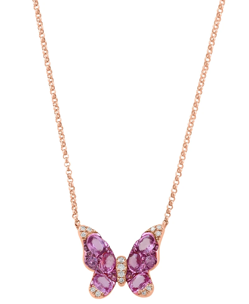 Effy Collection Diamond (1/20 ct. t.w.) & Pink Sapphire (1-1/8 ct. t.w.) Pendant Necklace in 14K Rose Gold