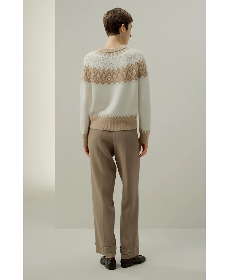 Lilysilk Women's Wool-Cashmere Fair Isle Sweater