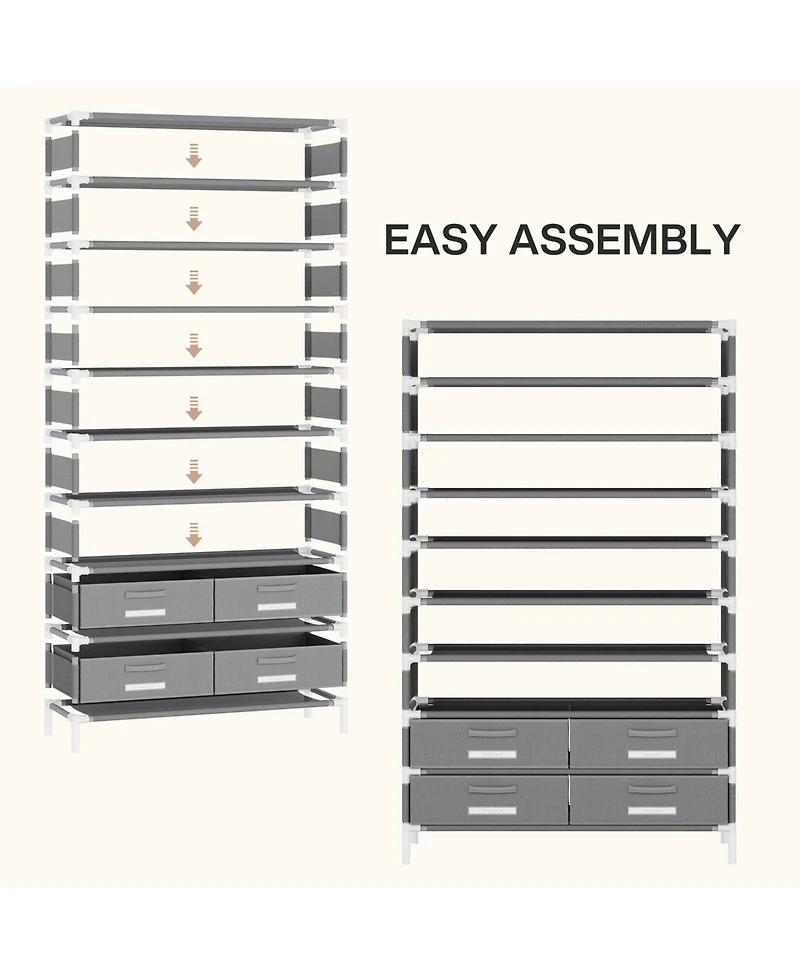 Tribesigns 10-Tier Shoe Rack, with 4 Bins Drawers, for 32 Pairs Shoes