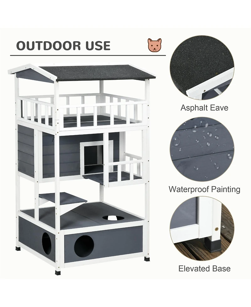 Aostirmotor Cat House with Asphalt Roof, Escape Doors,Condo, Jumping Platform