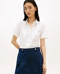 Tommy Hilfiger Women's Classic Poplin Solid Short-Sleeve Shirt