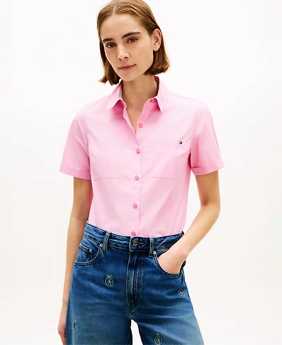 Tommy Hilfiger Women's Classic Poplin Solid Short-Sleeve Shirt