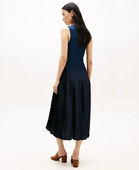 Tommy Hilfiger Women's Mix Media Pleated Sleeveless Midi Dress