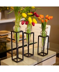 Danya B Set of 3 Clear Amphorae Vases on Square Tubing Metal Stands