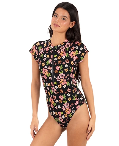 Hurley Women's Crewneck Max Hibiscus Dream Floral Print Surf Swimsuit