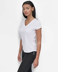 Dkny Sport Women's Ruched Side Seams V-Neck Tech T-Shirt