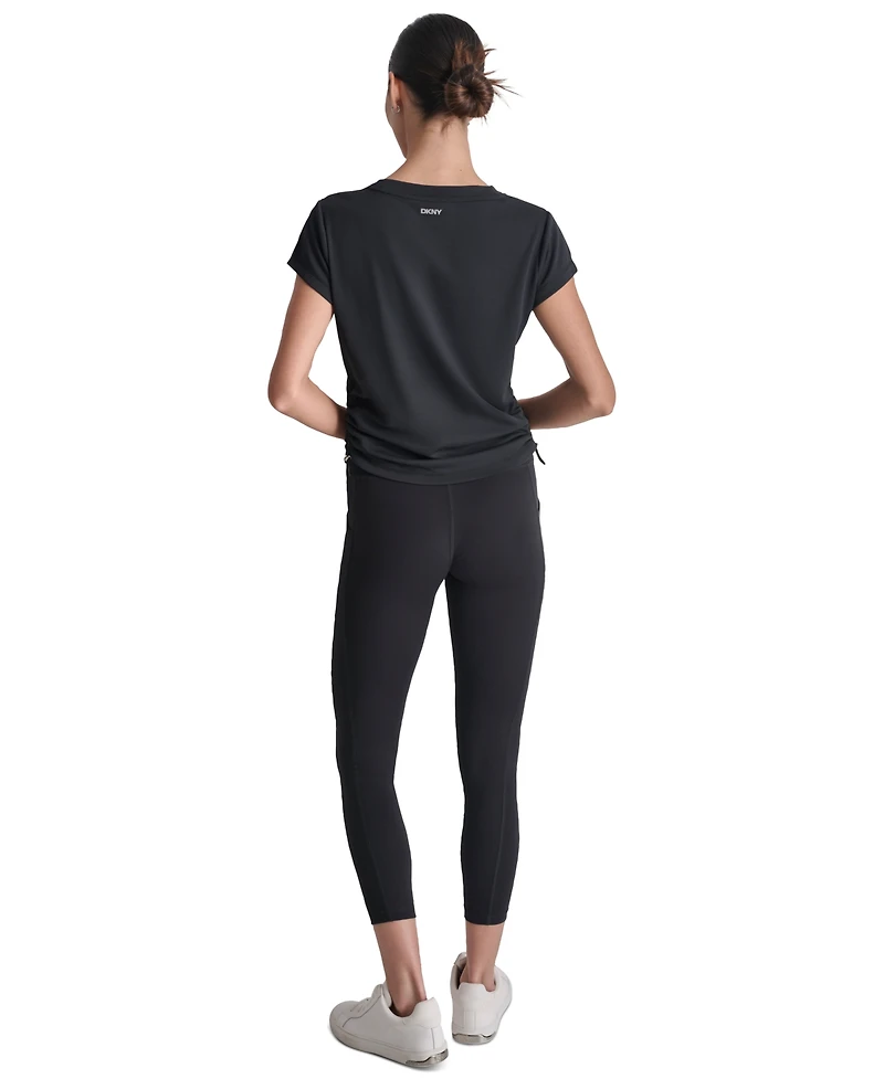 Dkny Sport Women's Ruched Side Seams V-Neck Tech T-Shirt