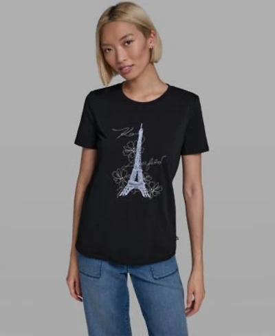 Karl Lagerfeld Paris Womens Crew Neck Eiffel Tower T Shirt