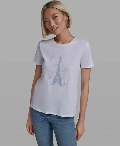 Karl Lagerfeld Paris Women's Crewneck Eiffel Tower T-Shirt